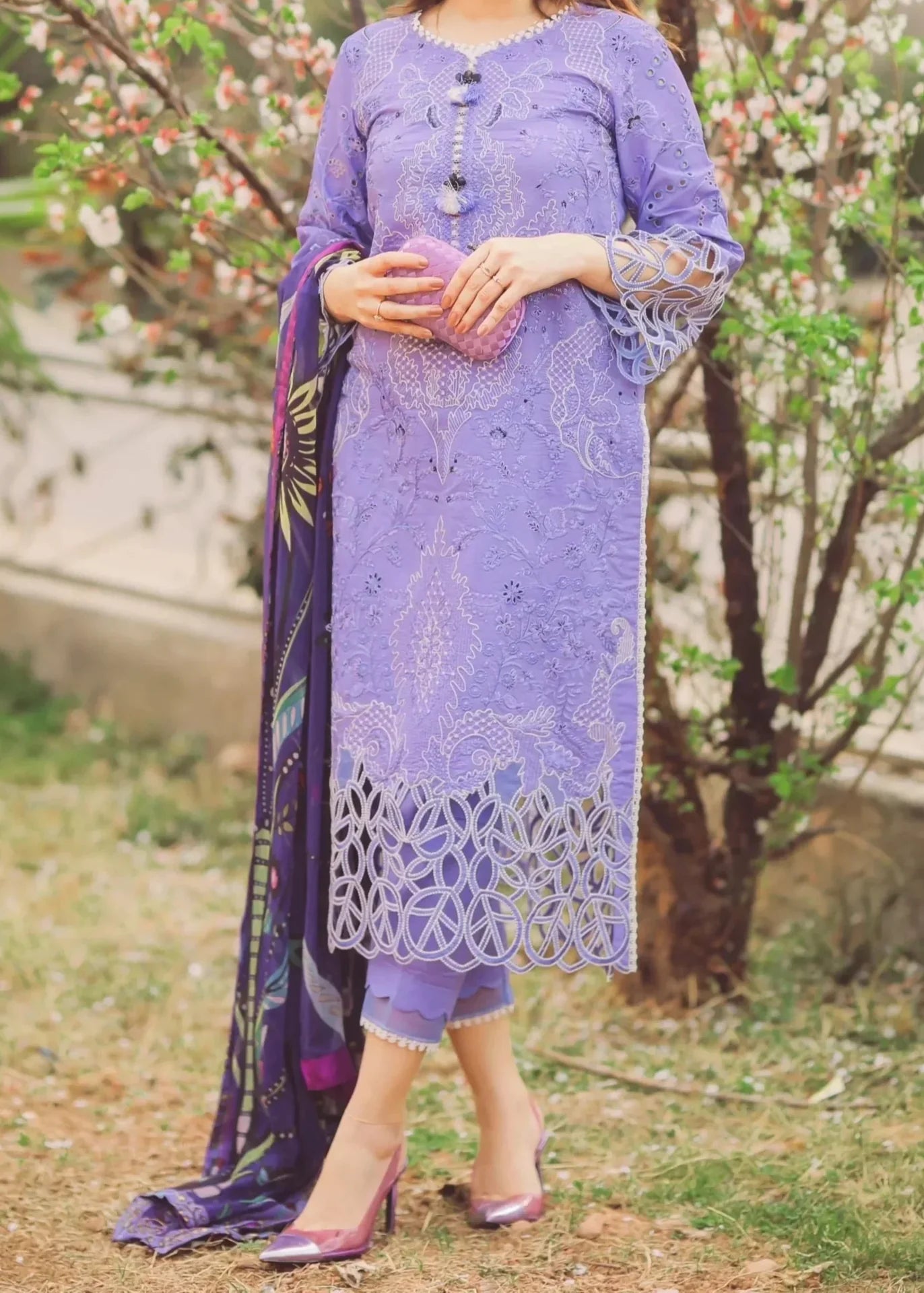Grace W159-Embroidered 3pc Marina dress with embroidered marina shawl. main image 1