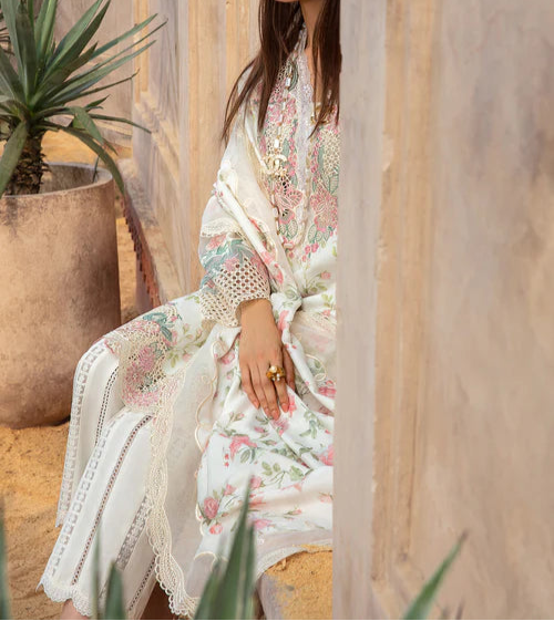 Grace S1044-Embroidered 3pc Lawn Dress with Digital Printed Chiffon Dupatta.