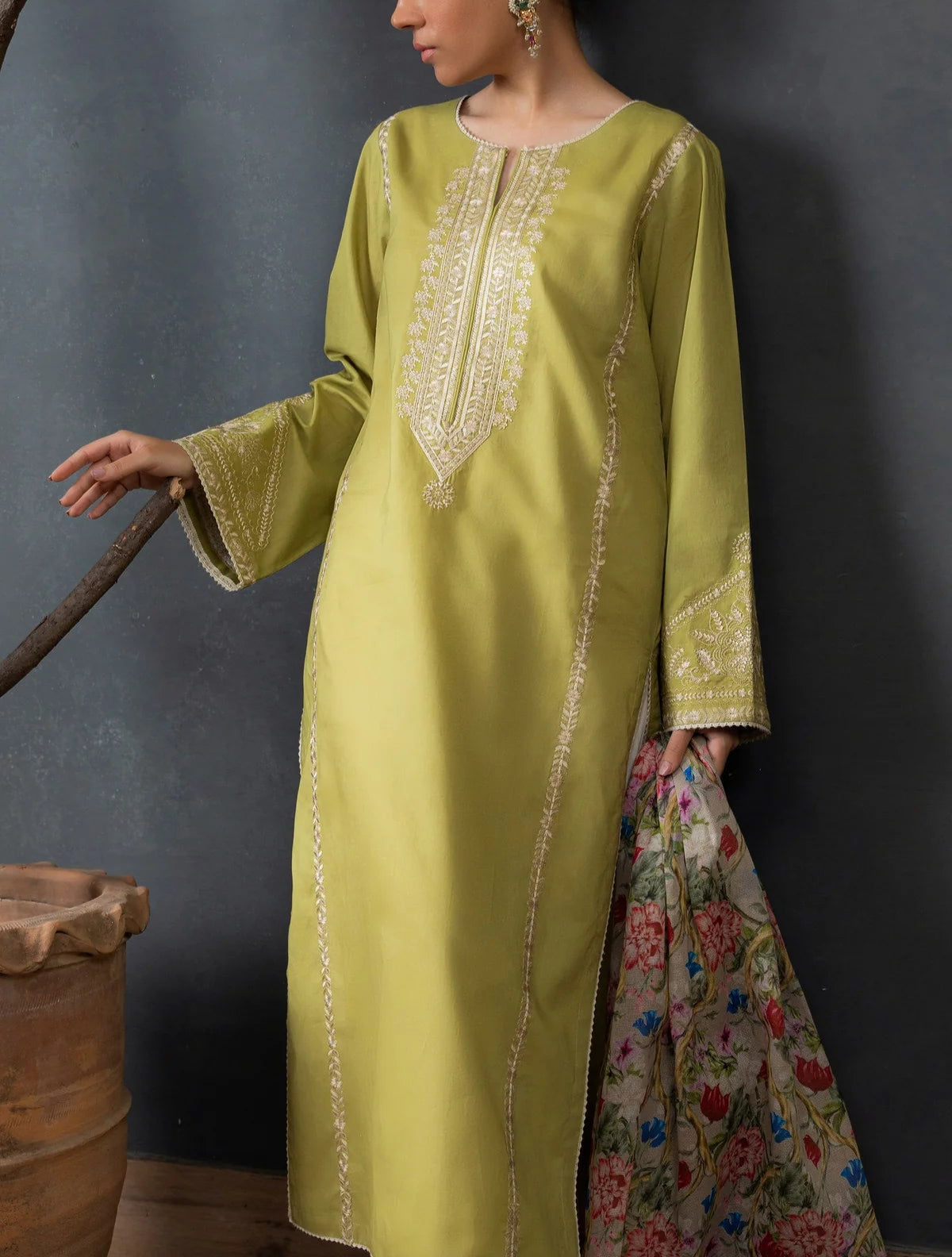 Grace W606-Embroidered 3pc Marina Dress With Printed Shawl.