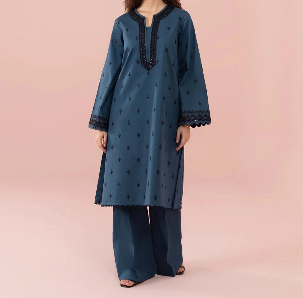 Grace W340- Embroidered 2pc Linen dress