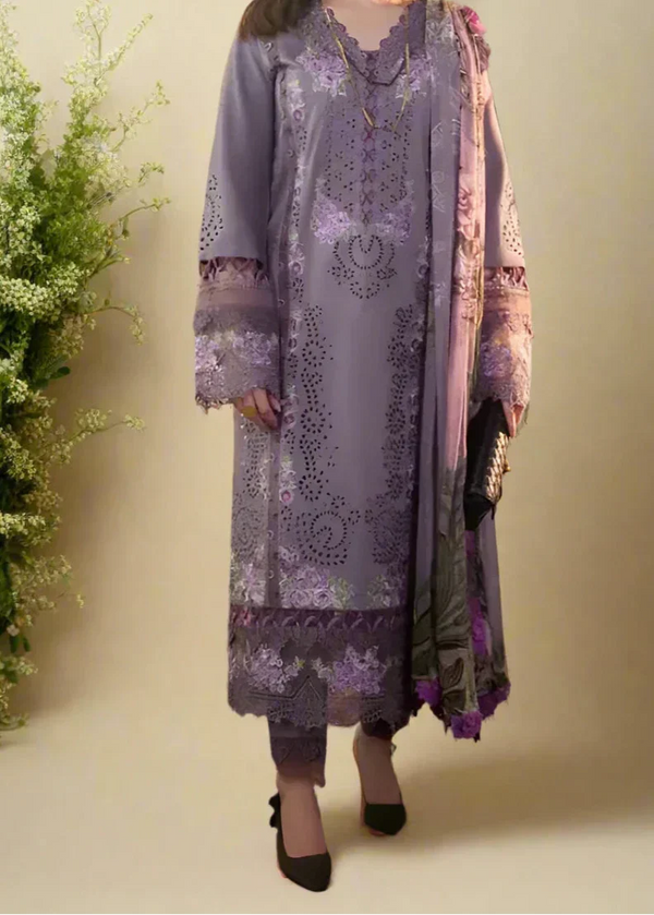 Grace W159-Embroidered 3pc Marina dress with embroidered marina shawl.