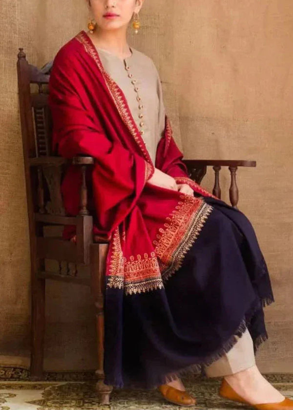 Grace Z-(W623)- Stitched Embroidered 3pc Marina Dress With Printed Shawl.