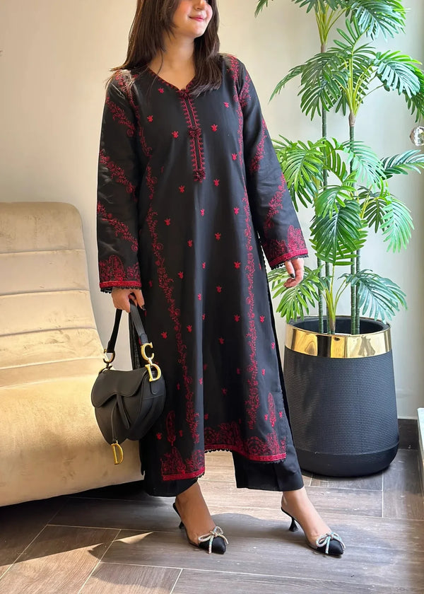 Grace Z-(W634)- Stitched Embroidered 2Pc Linen Dress.