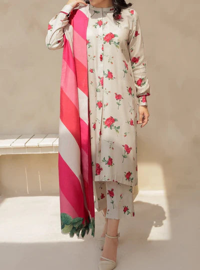 Grace W356-Printed 3pc karandi dress with Printed Shawl.