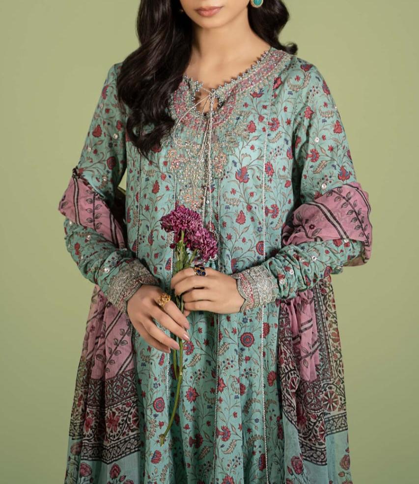 Grace W469-Printed 3pc karandi Dress With Printed karandi Shawl.