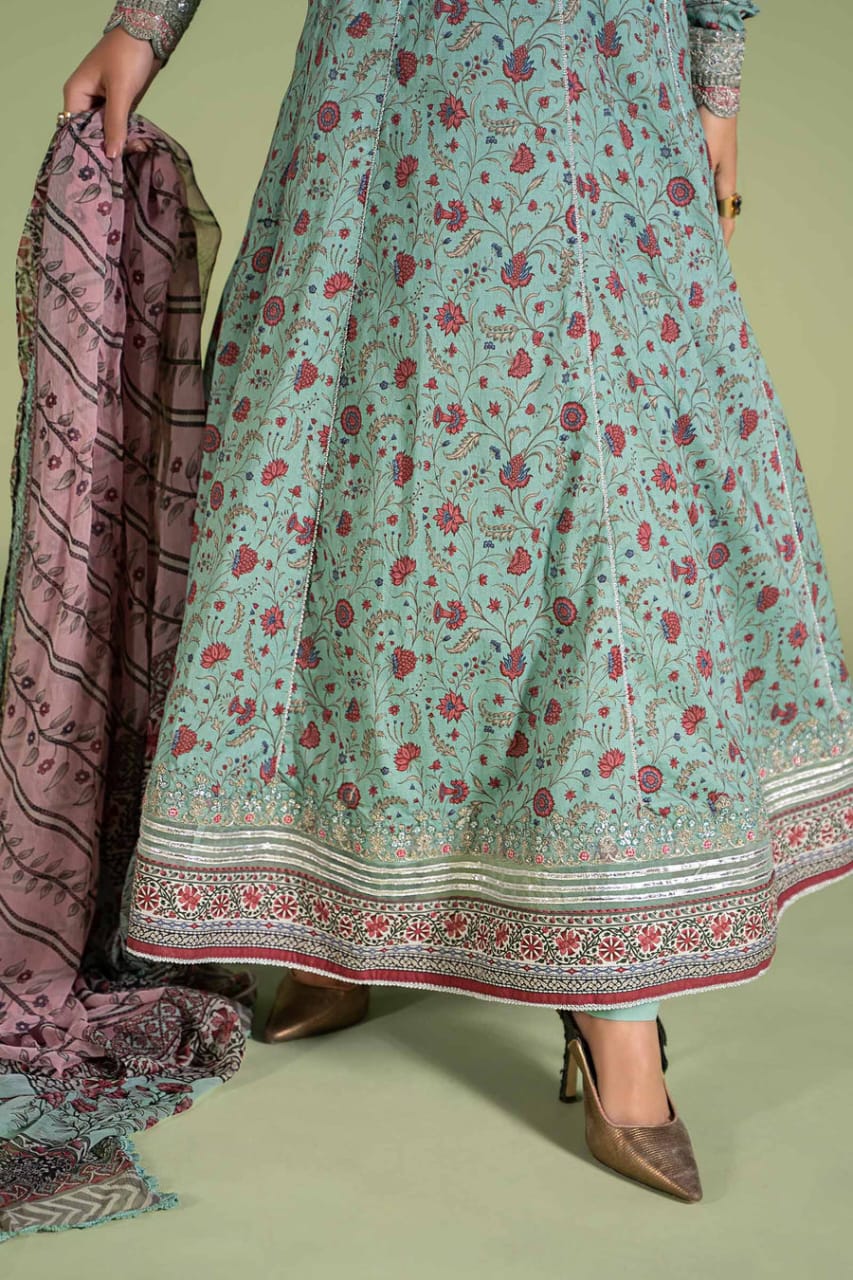 Grace W469-Printed 3pc karandi Dress With Printed karandi Shawl.