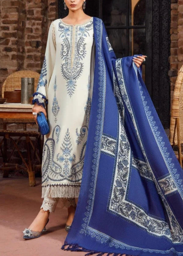 Grace W604-Embroidered 3pc khaddar Dress With Printed shawl.