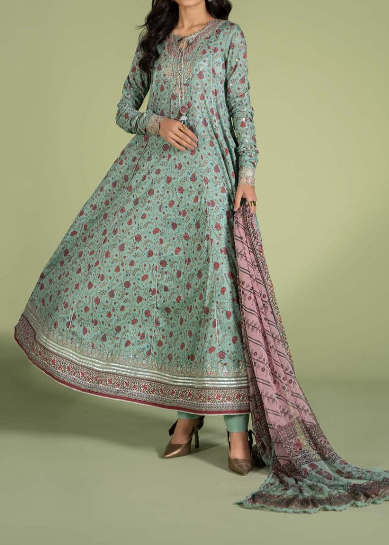 Grace W469-Printed 3pc karandi Dress With Printed karandi Shawl.