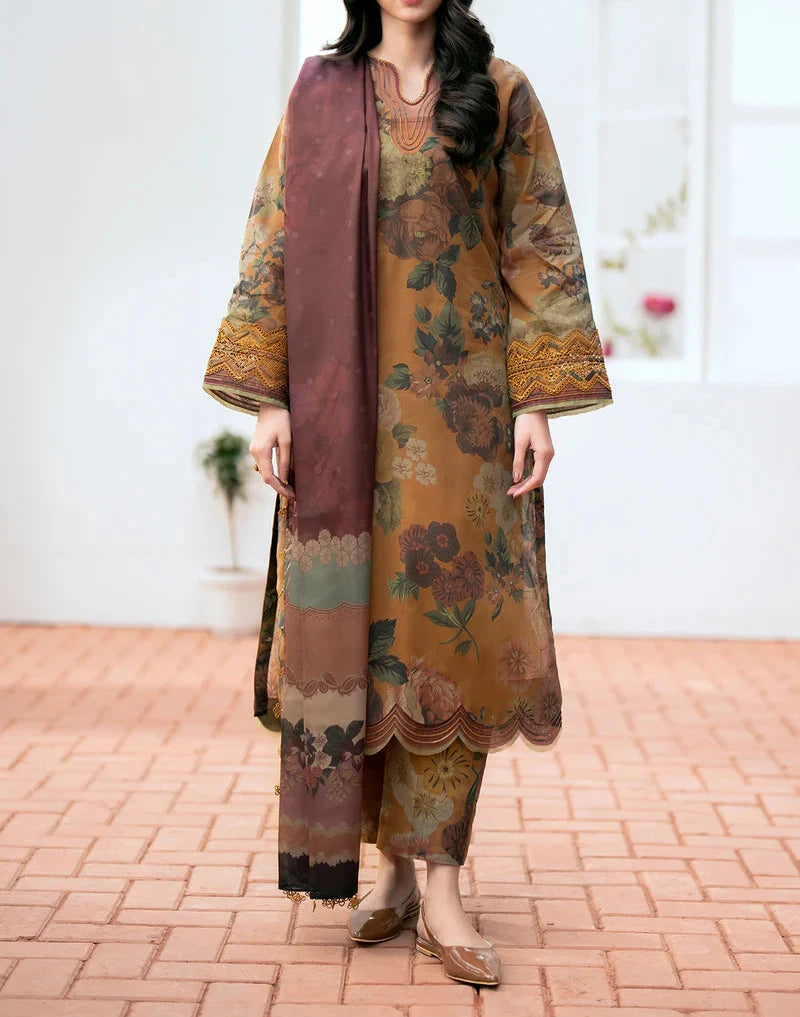 Grace W462-Printed 3pc karandi Dress With Printed karandi Shawl.