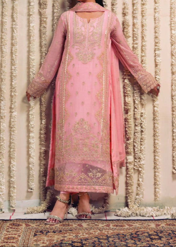 Grace Z-(SILKEN BEIGE) -Stitched Embroidered chiffon 3Pc Suit
