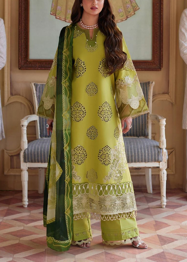 Grace S971-Embroidered 3PC CHIKANKARI Lawn Dress With Printed Munar Dupatta.