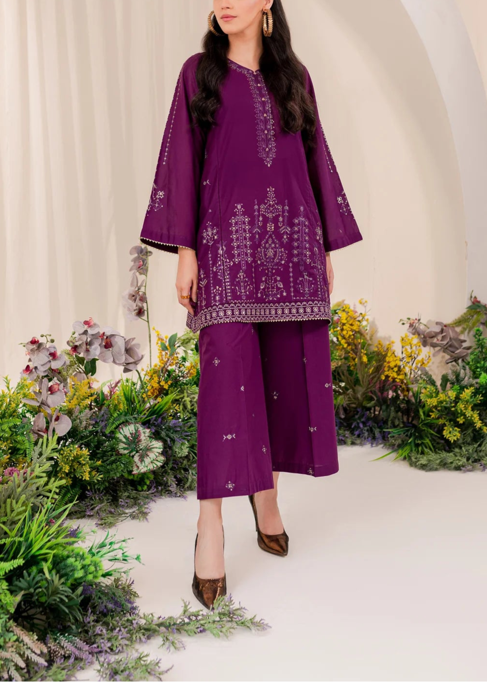 Grace W572- Embroidered 2pc linen dress.