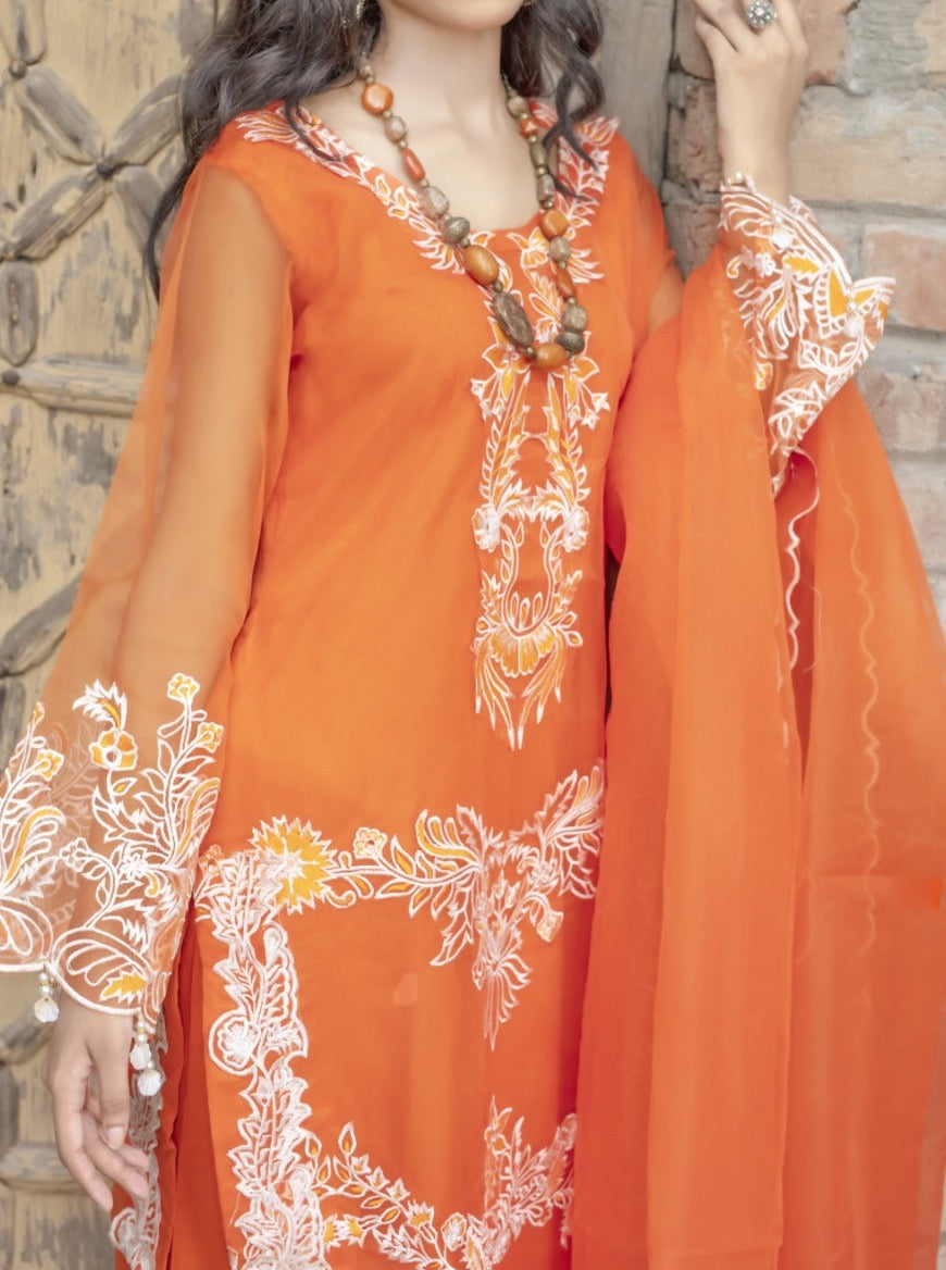 Grace S616-Embroidered 3pc Organza dress With Embroidered Organza dupatta.