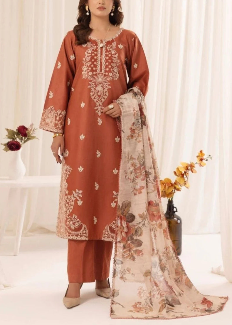 Grace S842-Embroidered 3PC Lawn Dress with Printed Munar Dupatta.