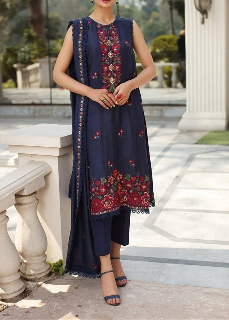 Grace W642-Embroidered 3pc Linen Dress with Embroidered Chiffon Dupatta.