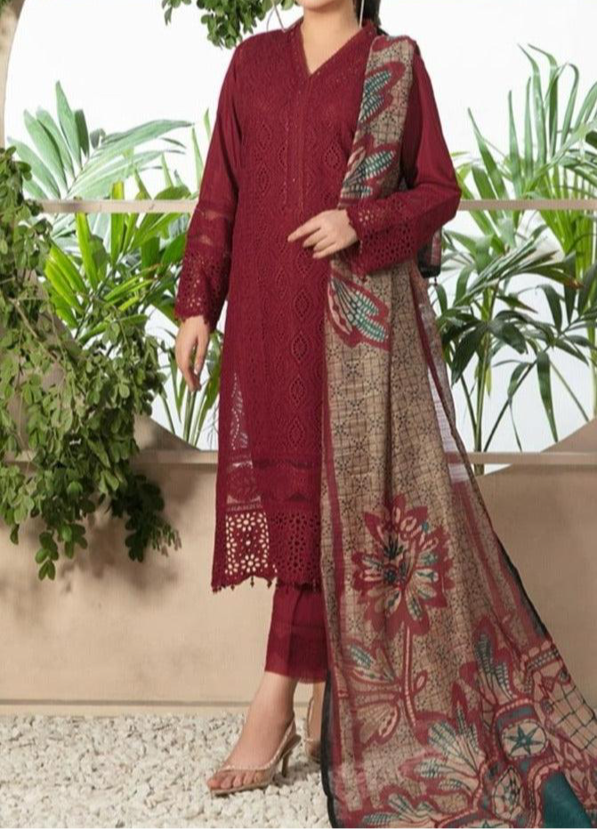 Grace S812-Embroidered 3PC Chickan Lawn with Printed Silk Dupatta.