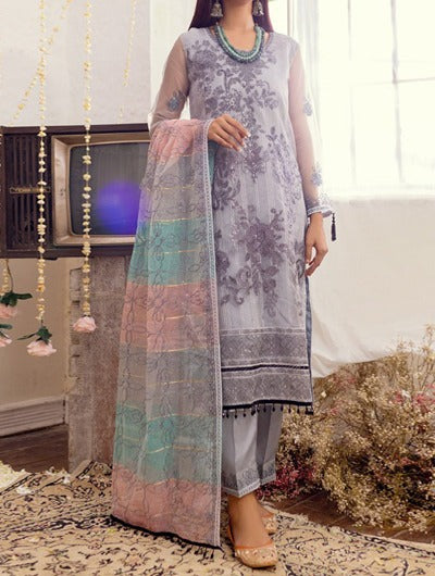 Gray– Merakish Luxury Embroidered 3pc Unstitched