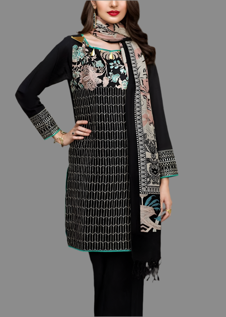 Grace W537-Embroidered 3pc khaddar dress With Printed shawl.