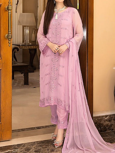 Purple Pale – Embroidered Chiffon Unstitched 3Pc Suit