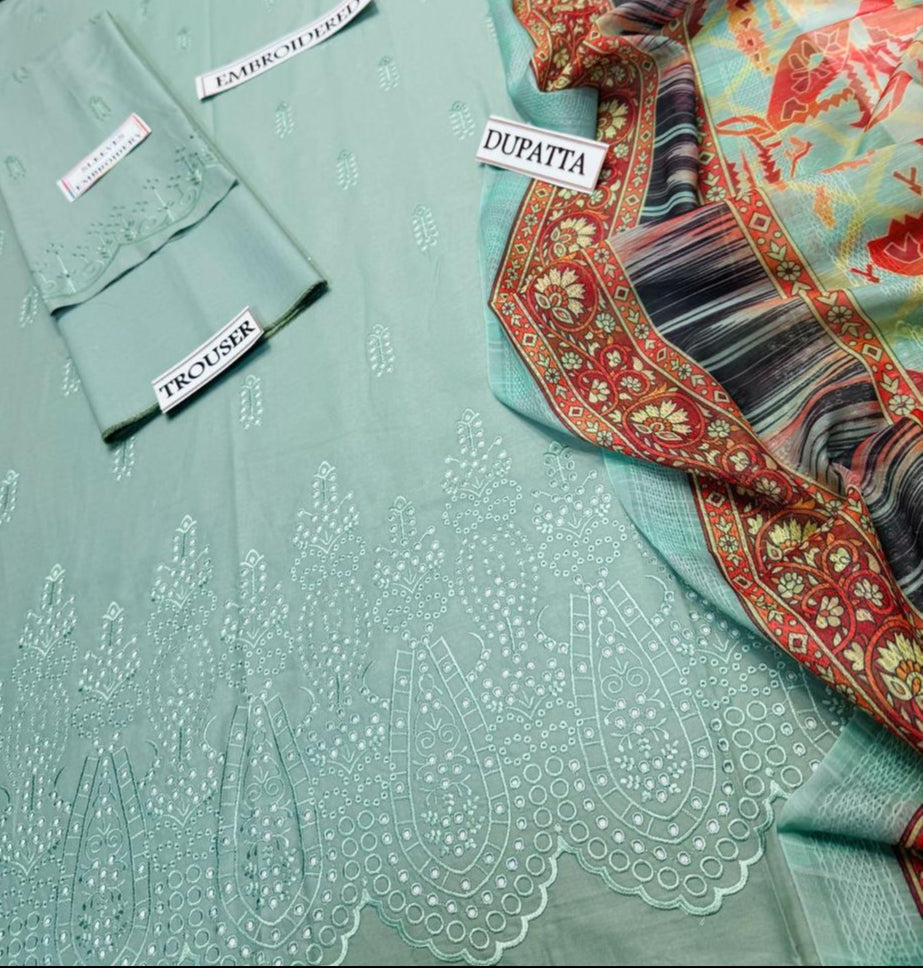 Grace S960-Embroidered 3PC CHIKANKARI Lawn Dress With Printed Munar Dupatta.