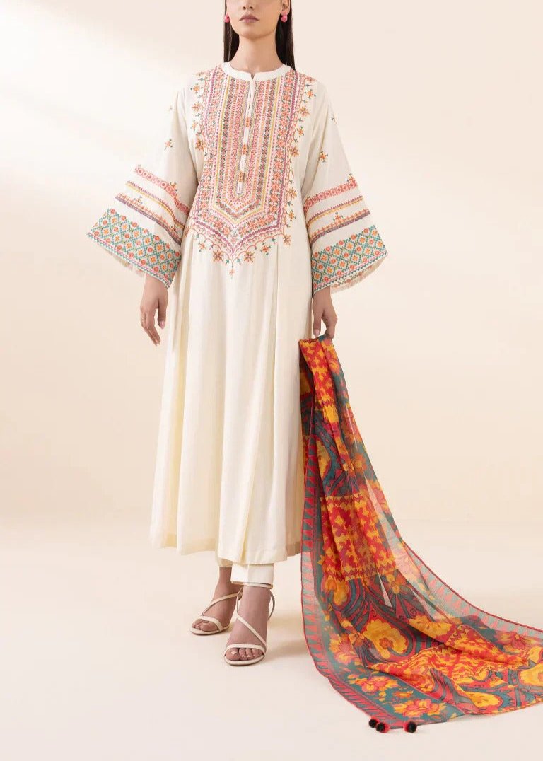 Grace W556-Embroidered 3pc marina dress with Printed shawl.