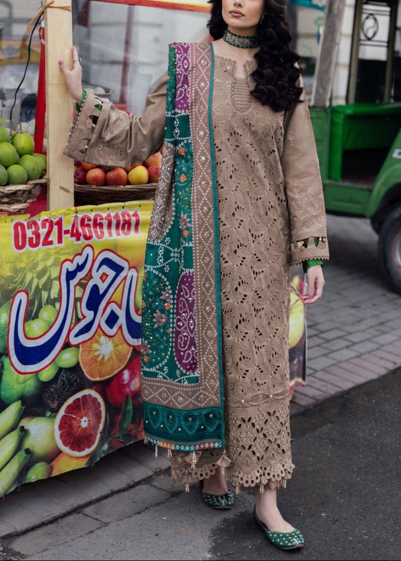 Grace S1028-Embroidered 3PC CHIKANKARI Lawn Dress With Embroidered CHIKANKARI Munar Dupatta.