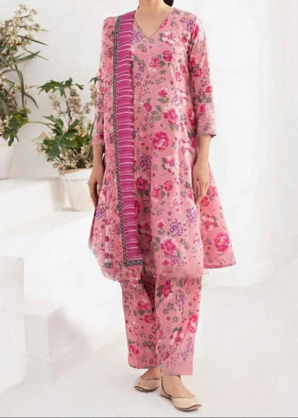 Grace Z-(W866) - Stitched Digital Printed 3pc Karandi Dress With Digital Printed Karandi Shawl.