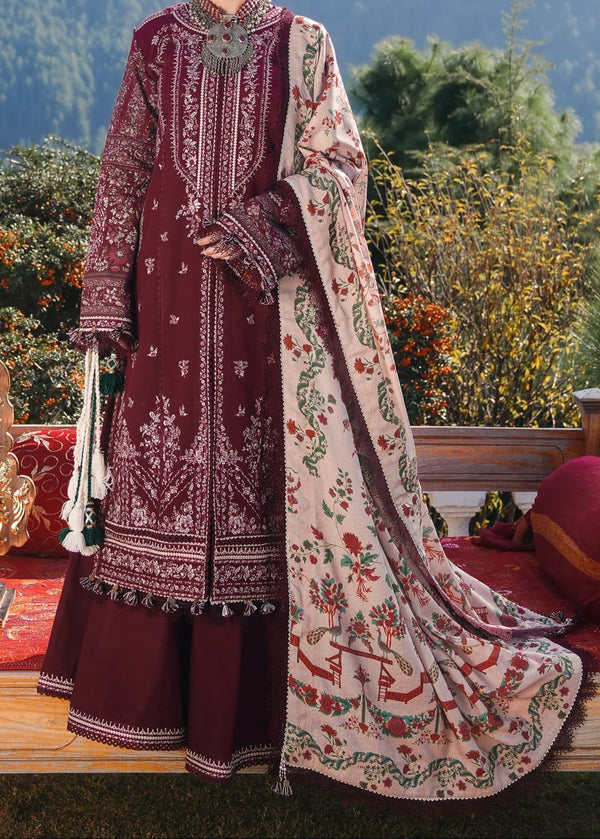 Grace Z-(W691) - Stitched Embroidered 3pc Marina Dress With Printed Shawl