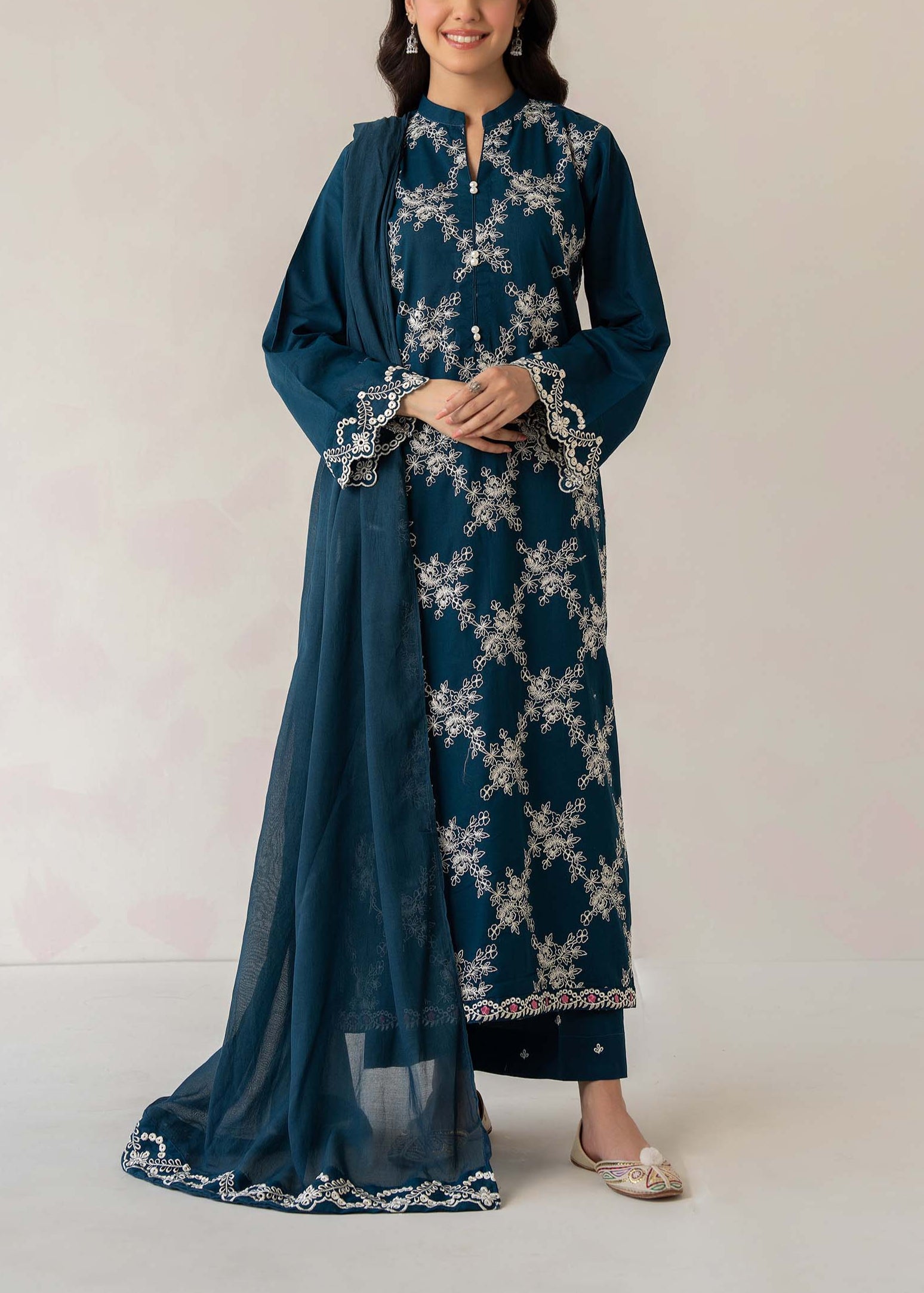 Grace S973-Embroidered 3PC Lawn Dress With Embroidered Chiffon Dupatta.