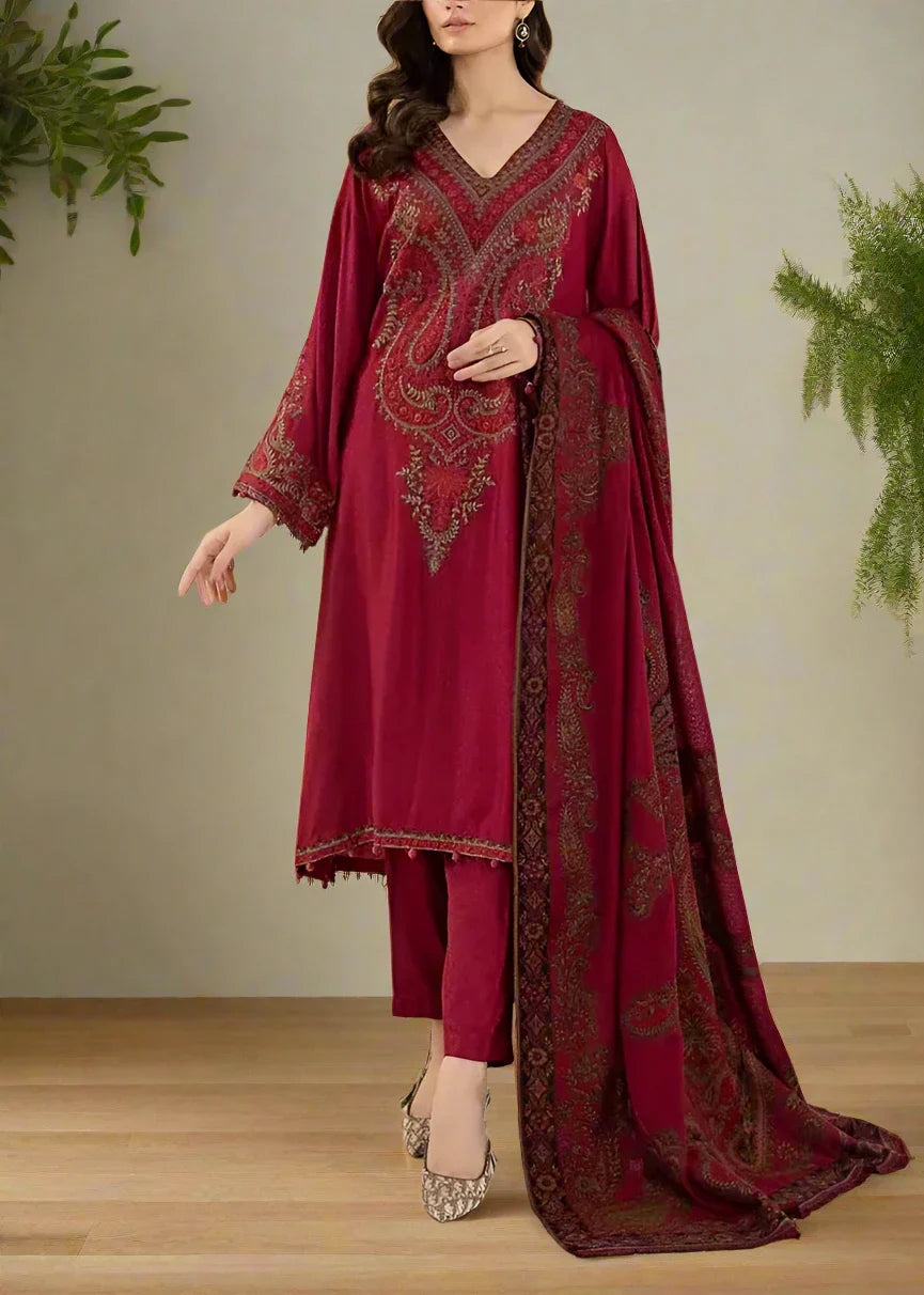 Grace Z29- Stitched Embroidered 3pc Marina Dress With Printed Shawl.