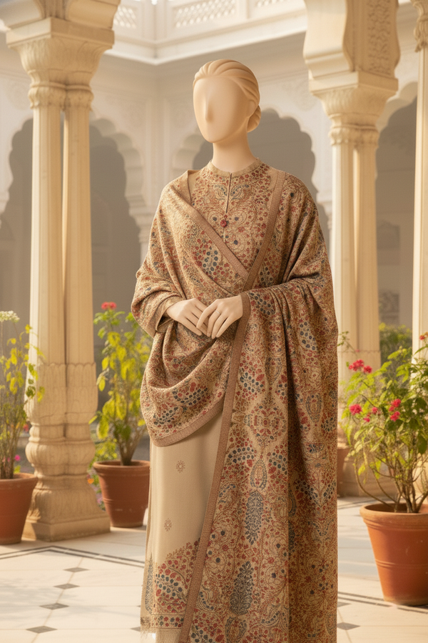 Sarinnah Premium D44-Luxury Formal Heavy Embroidered Karandi Shawl.