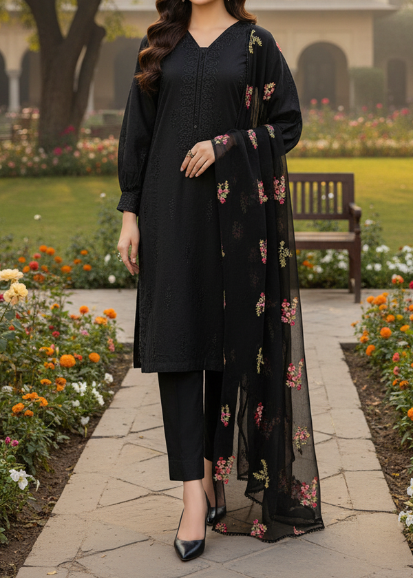 Grace Z-(W190) - Stitched Embroidered 3pc marina dress with Embroidered chiffon dupatta.