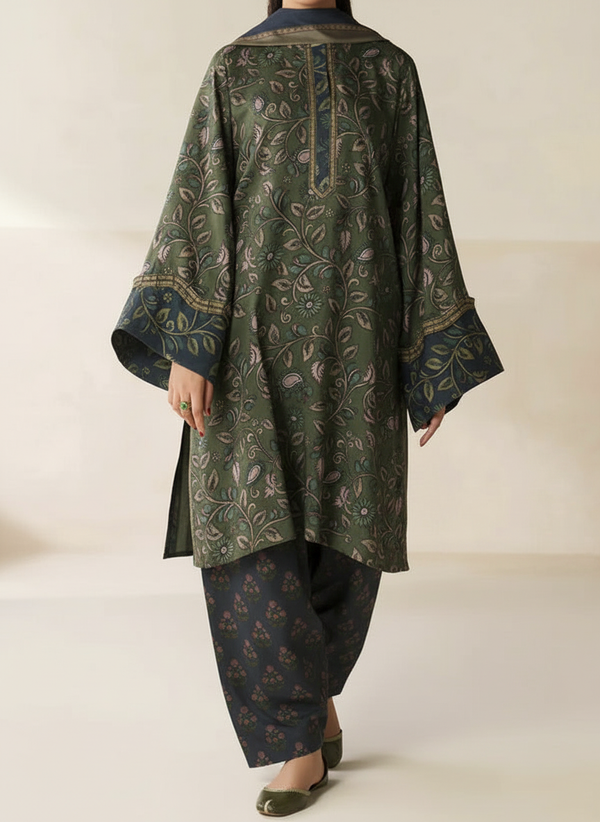 Grace Z-(W785 ) - Stitched Digital Printed 3pc Karandi Dress With Digital Printed Karandi Shawl.