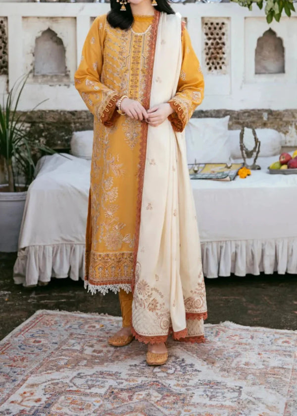 Grace Z-(W761 ) - Stitched Embroidered 3pc Marina Dress With Embroidered Marina Shawl.