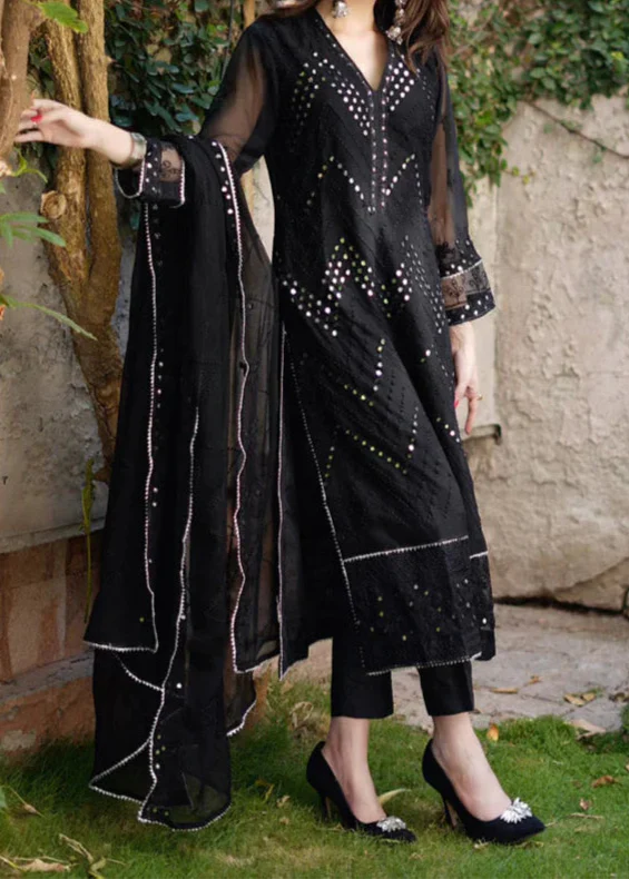 Grace Z-(Siyaah) -Stitched Embroidered chiffon 3Pc Suit