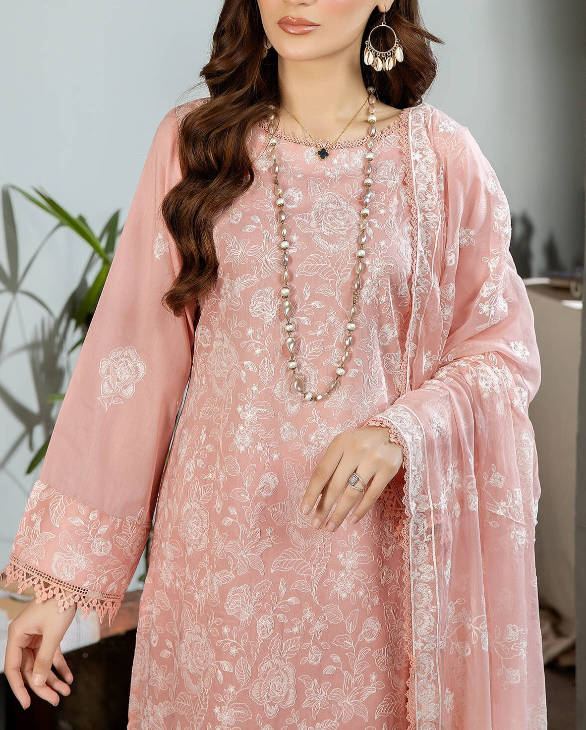 Grace S729-Embroidered 3pc Lawn dress with Embroidered chiffon dupatta.