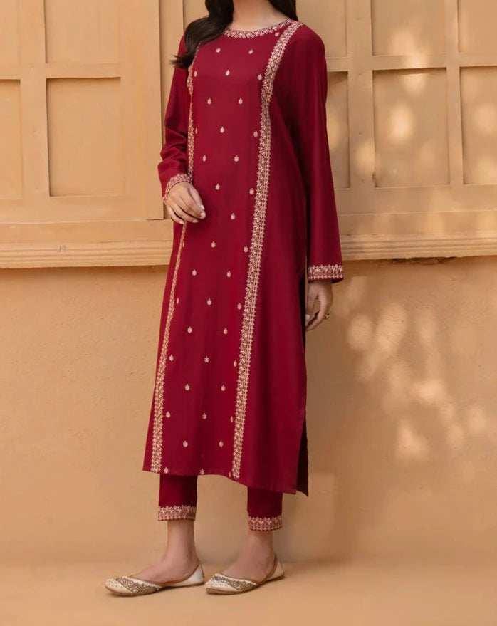 Grace W310- Embroidered 2pc Linen dress