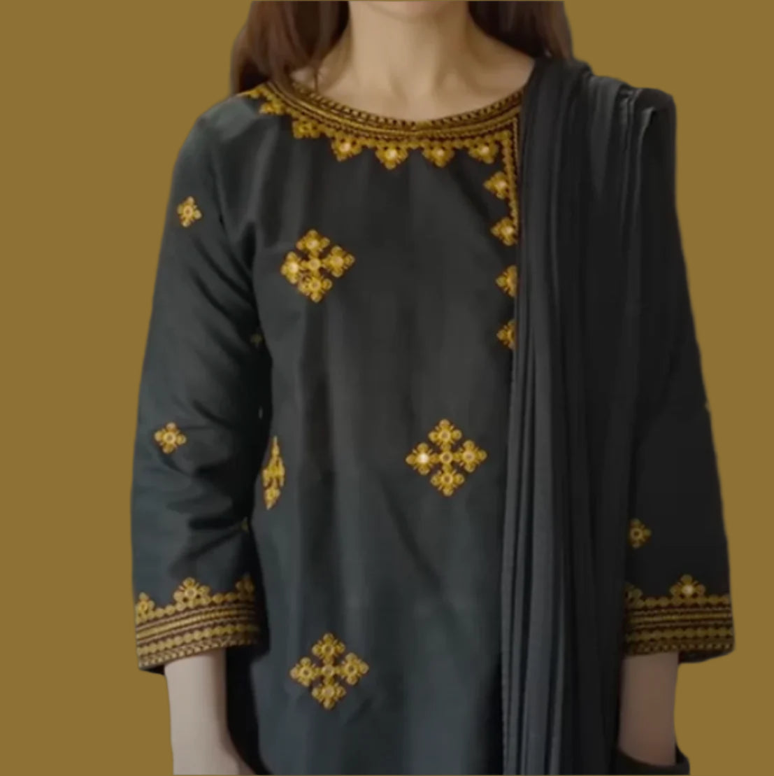 Grace W487-Embroidered 2pc khaddar dress.