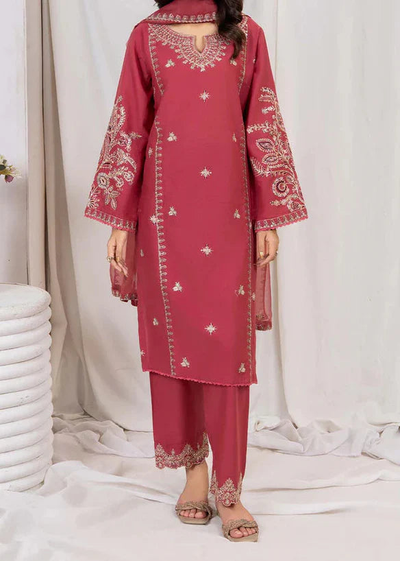 Grace Z-(W748) - Stitched Embroidered 3pc Marina Dress With Embroidered Organza Dupatta.