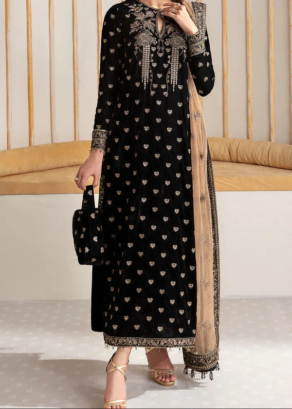 Grace Z-(W912) - Stitched Embroidered 3pc Velvet Dress Dress With Embroidered Organza Dupatta.