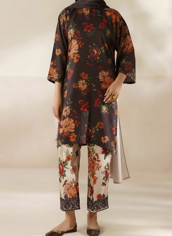 Grace Z-(W782 ) - Stitched Digital Printed 3pc Karandi Dress With Digital Printed Karandi Shawl.