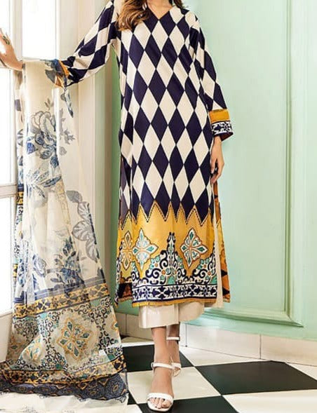 Grace W280- Printed 3pc soft crepe  dress With Printed organza dupatta.