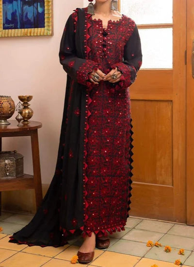 Grace W436- Embroidered 3pc marina dress with Embroidered chiffon dupatta.