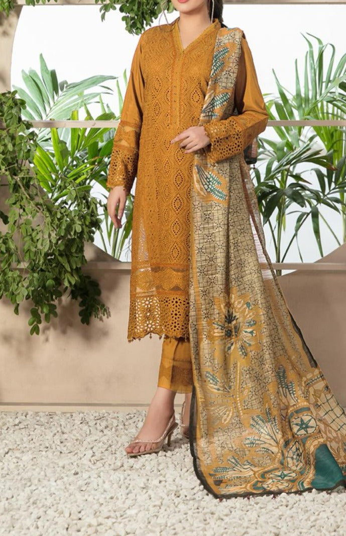 Grace S647-Embroidered 3PC Chickan Lawn with Printed munar dupatta.