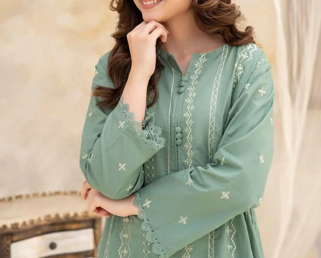 Grace W530-Embroidered 2pc khaddar dress.