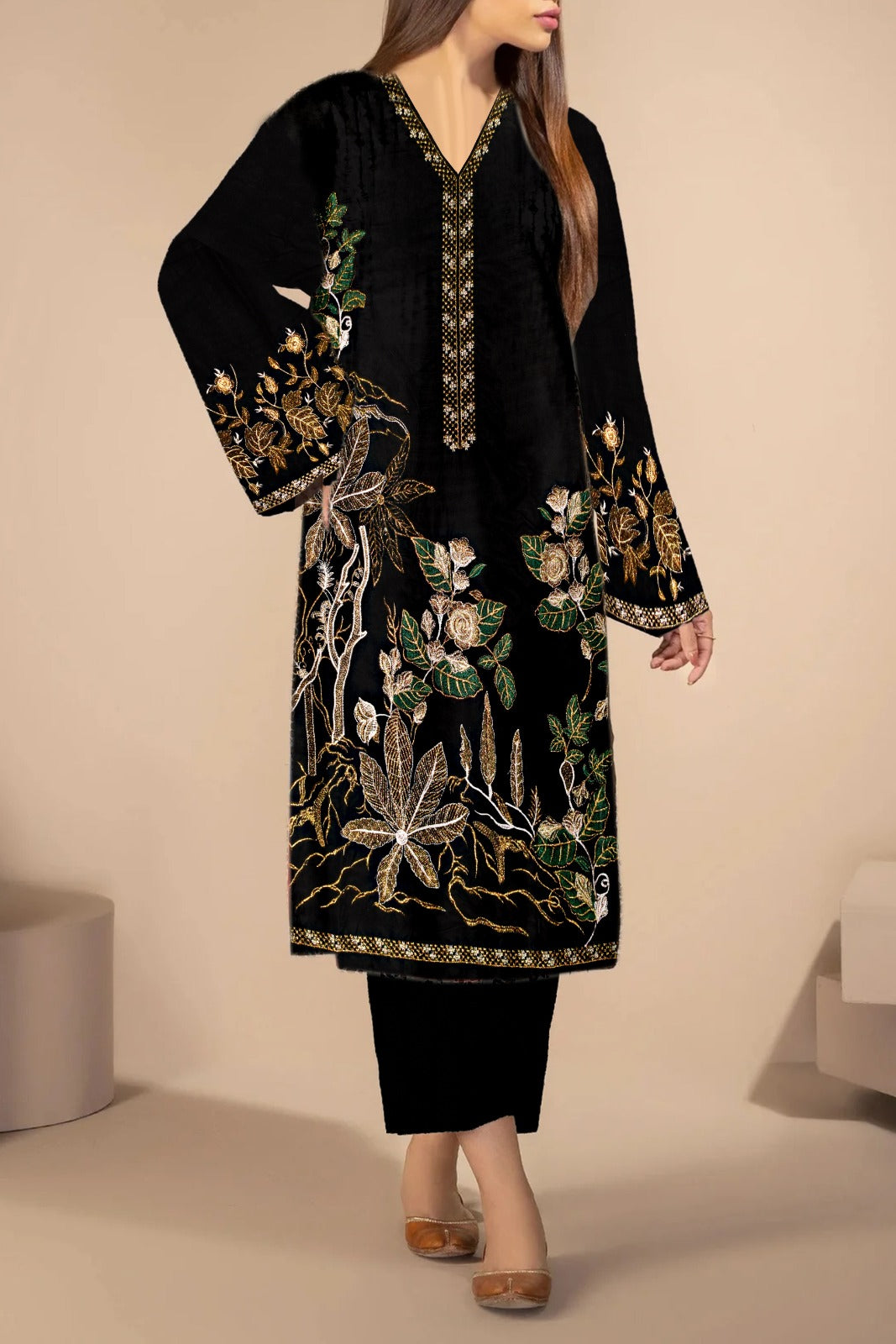 Grace W459- Embroidered Velvet Shirt.