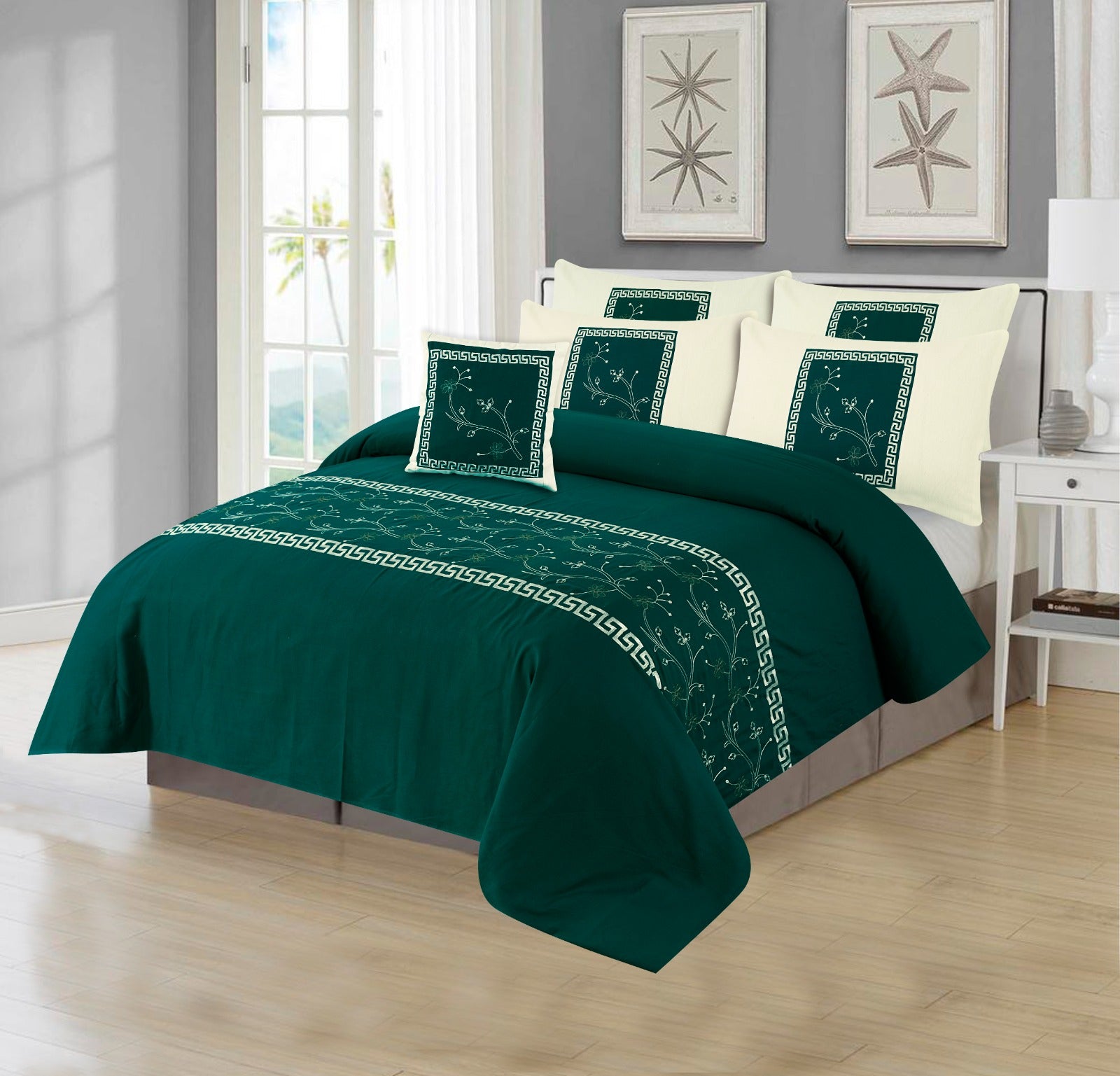 Grace D978-Embroidered PC Cotton King Size Bedsheet with 2 Pillow Covers.