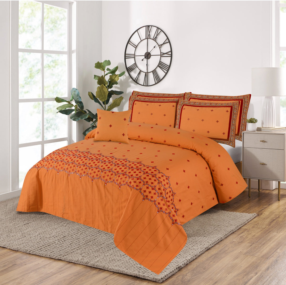 Grace D981-Embroidered PC Cotton King Size Bedsheet with 2 Pillow Covers.