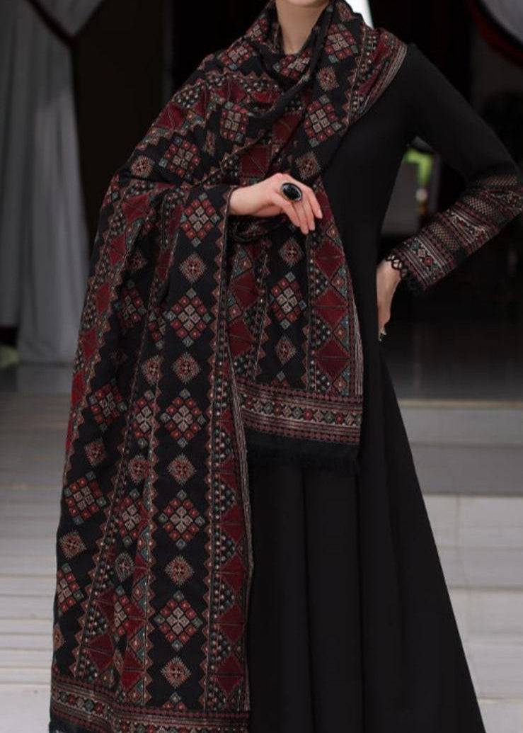 Grace W627-Embroidered 3pc Karandi Dress With Embroidered Karandi Shawl.