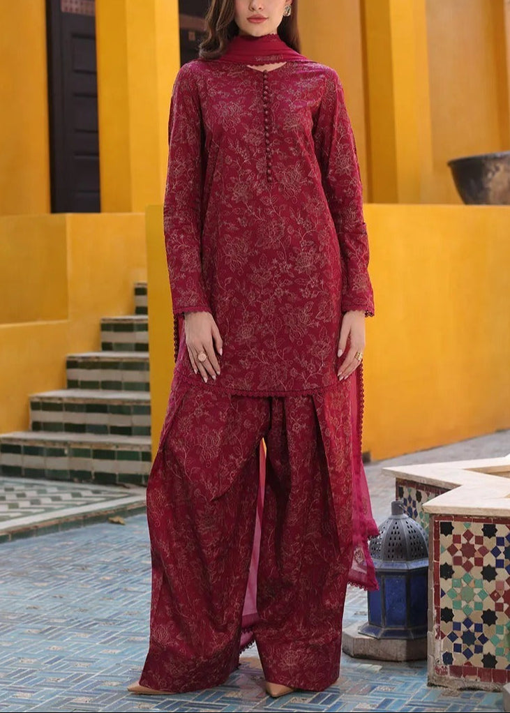 Grace S987-Embroidered 3PC Lawn Dress With Embroidered Chiffon Dupatta.